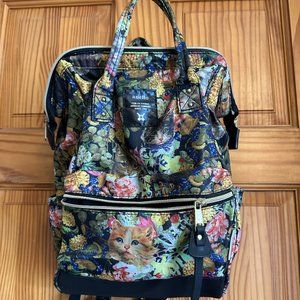 Anello Cat & Floral Print Backpack Purse